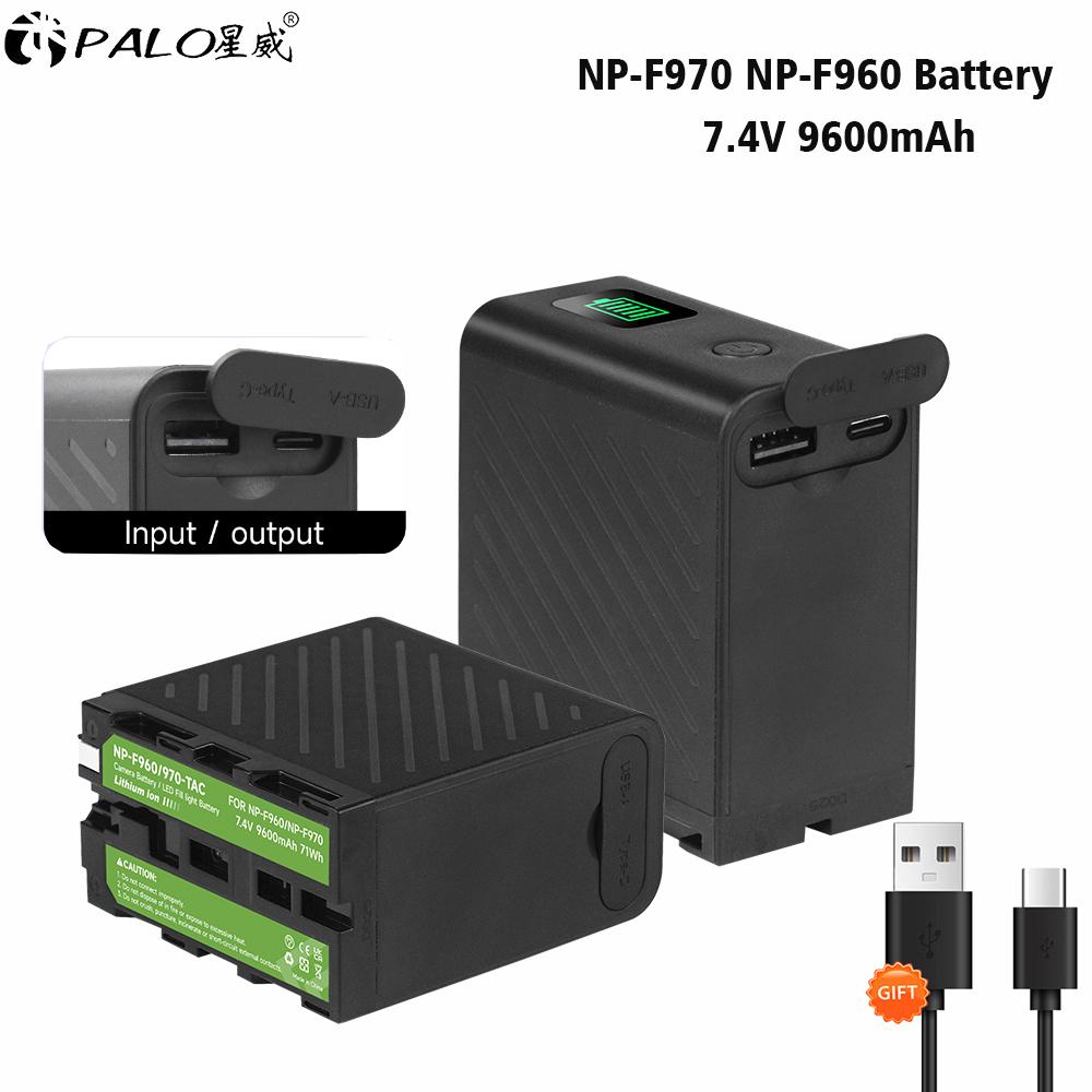 Аккумулятор PALO 9600 мАч NP-F970 Bateria NP-F960 NP-F980 с портом типа C для Sony QM91D CCD-RV100 MVC-FD91 для светодиодного видеосвета NP-F