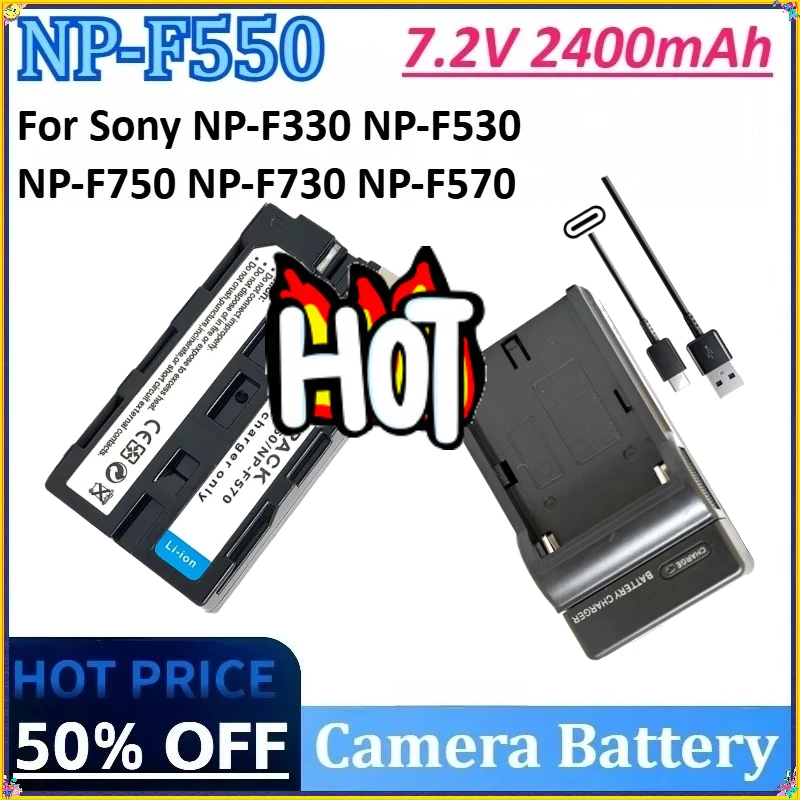 For Sony NP-F330 NP-F530 CCD-RV100 CCD-TRV8 NP-F750 NP-F7301 7.2V 2400mAh New NP-F550 NP-F570 Camera Battery +USB Type-C Charger