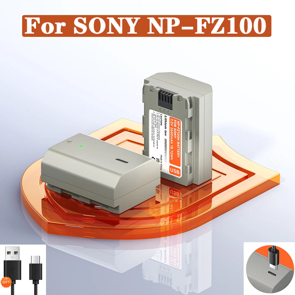 2600mAh NPFZ100 NP FZ100 NP-FZ100 Battery USB-C Rechargeable Camera Battery for Sony NP FZ100 A7MII A7C A7S3 A6600 A9M2 A7R5